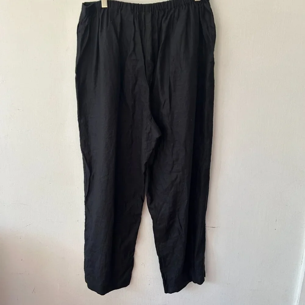Valerie‎ Stevens Linen Pants Womens Large Black Pockets Tie Waist Minimalist